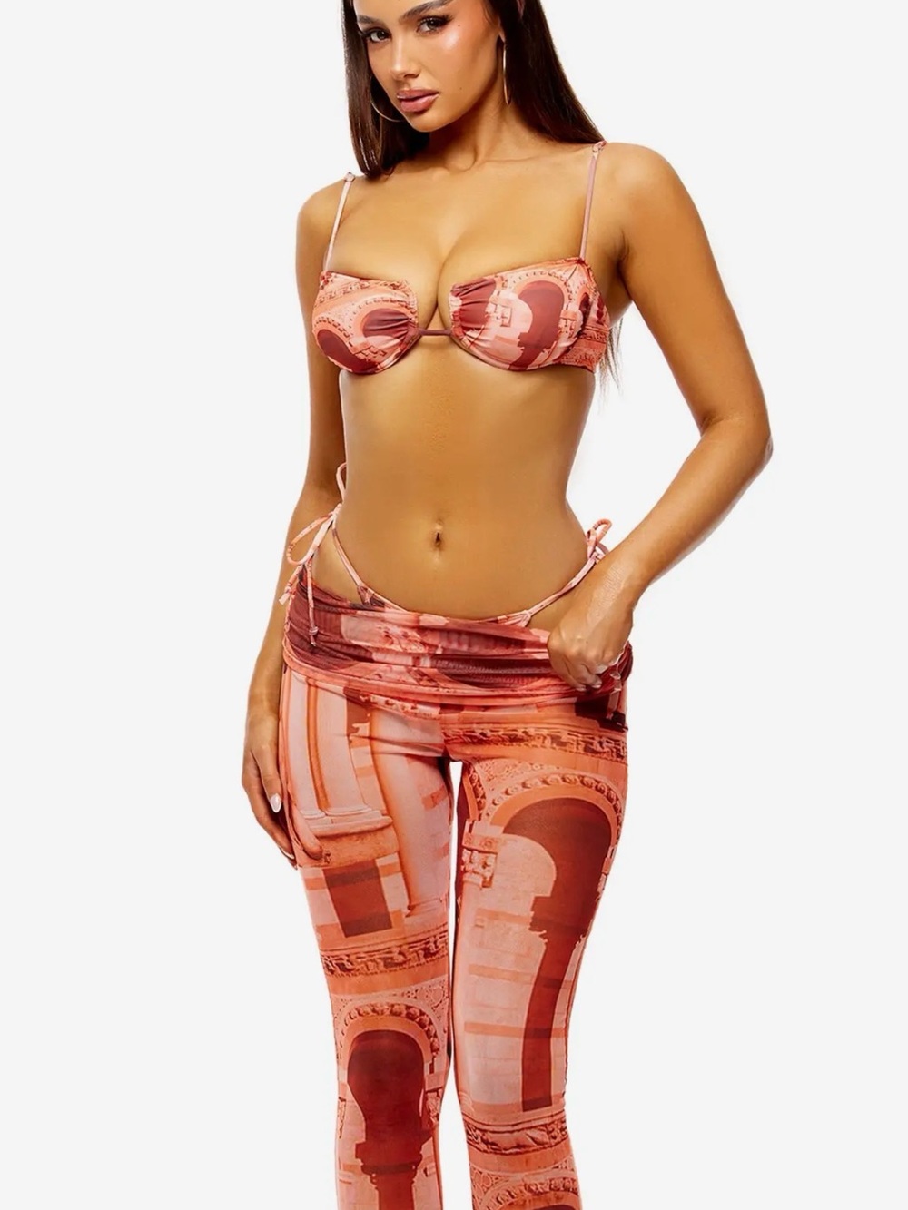 Women's Orange Patterned 3 Piece Swim Set